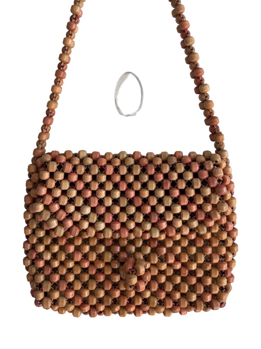 Vintage Mid Century Dayne Taylor Wood Beaded Shoulder Project Bag Made in Japan
